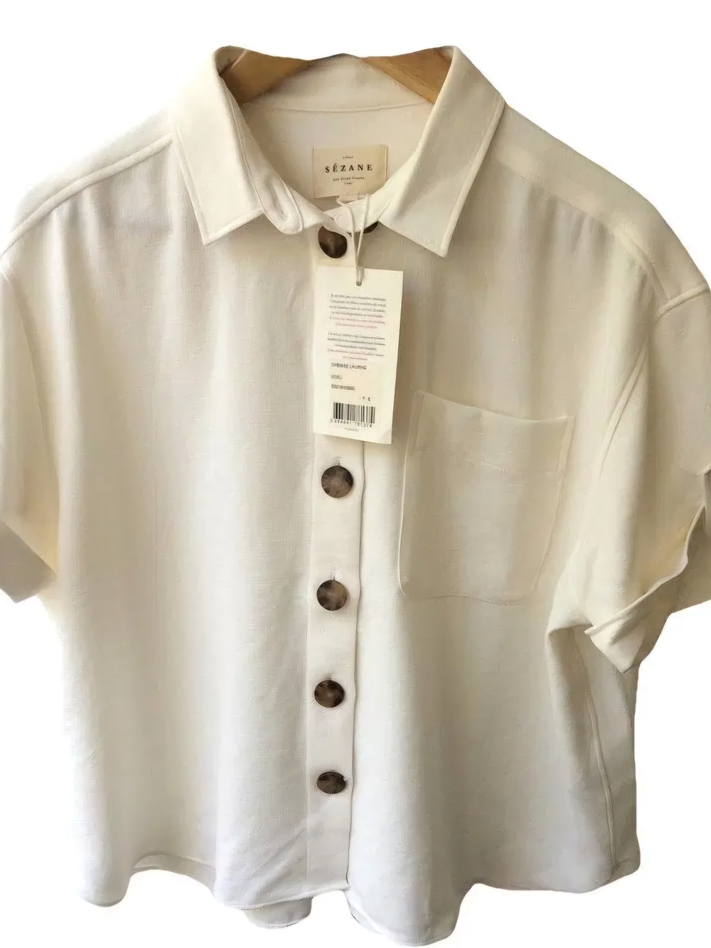 Sézane Cream Button-Front Short Sleeve Blouse